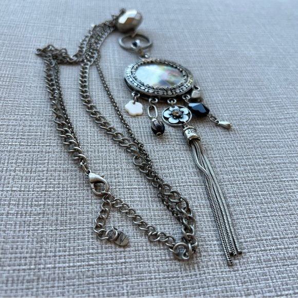 Vintage Napier Mother Of Pearl Pendant W Dangle Charms Necklace  20” Long Chain - Picture 4 of 5